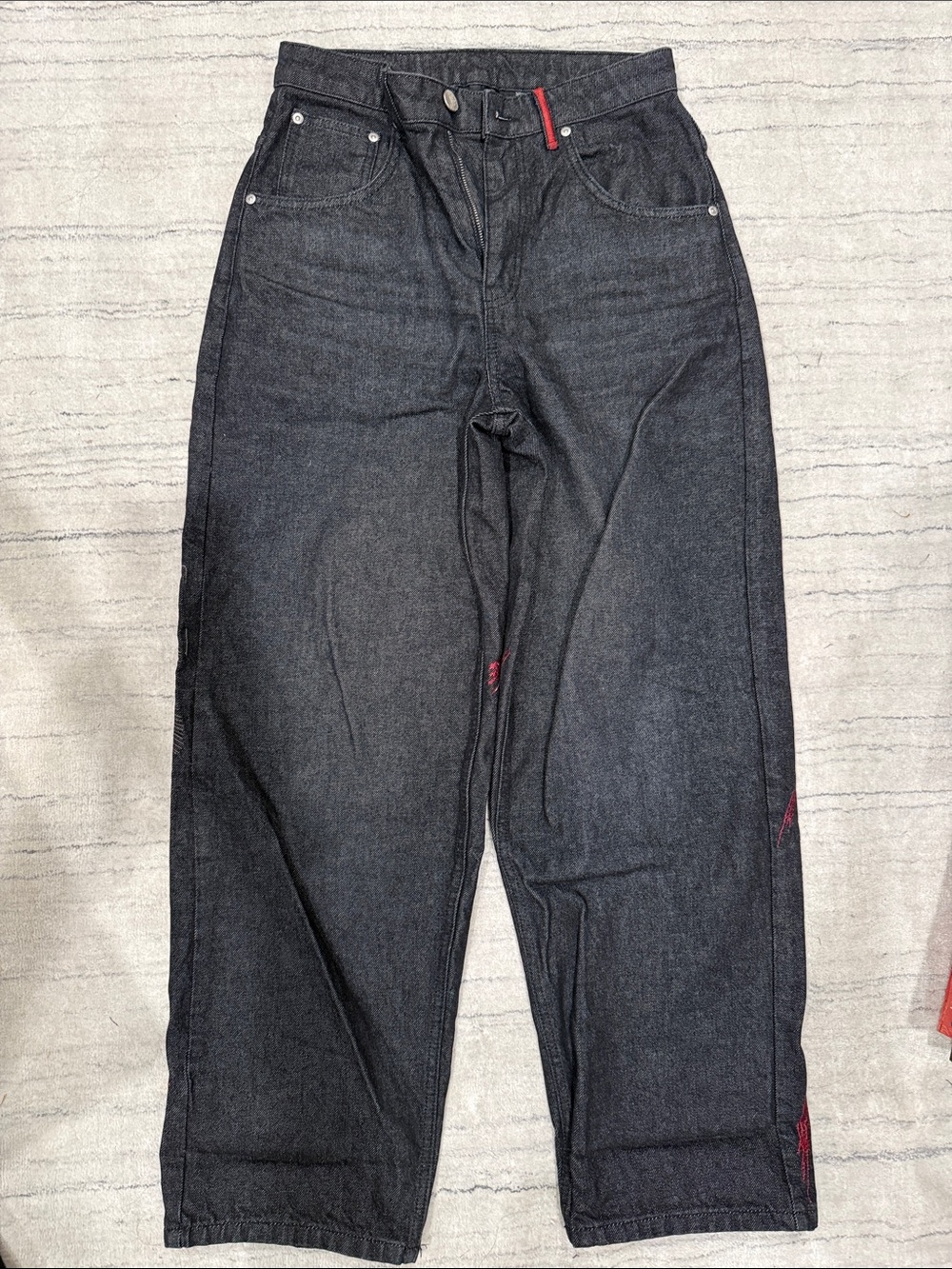 SCHUTZ Black Relaxed Jeans with Red Accents